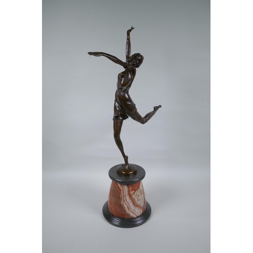 80 - After Bruno Zack, bronze figure of a female dancer, raised on a marble socle, 63cm high