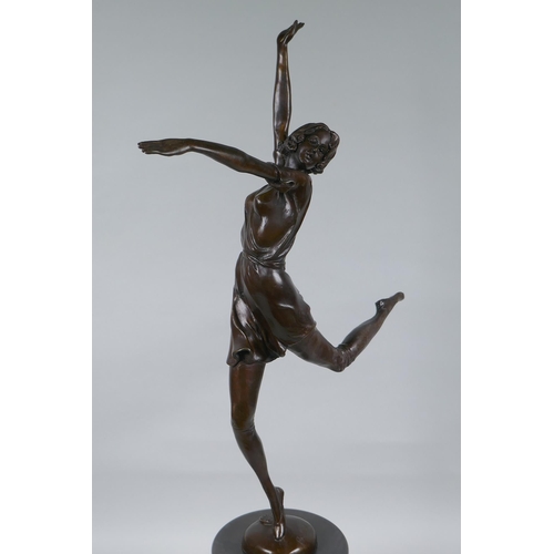 80 - After Bruno Zack, bronze figure of a female dancer, raised on a marble socle, 63cm high