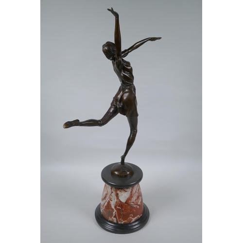 80 - After Bruno Zack, bronze figure of a female dancer, raised on a marble socle, 63cm high