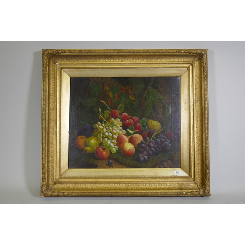 802 - Still life, fruit, indistinct monogram and date 1871, TB (Thomas Bates?), C19th oil on canvas, 61 x ... 