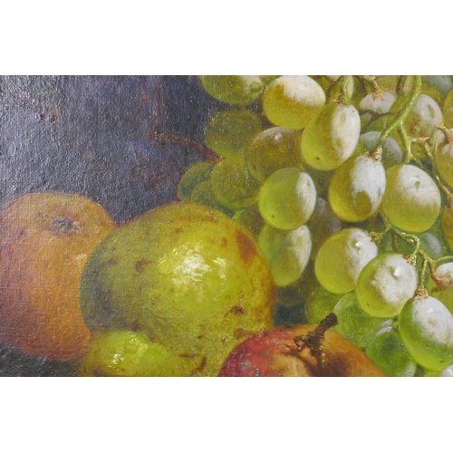 802 - Still life, fruit, indistinct monogram and date 1871, TB (Thomas Bates?), C19th oil on canvas, 61 x ... 