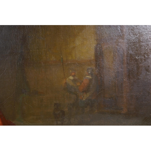 803 - Interior scene with soldiers smoking, unsigned, possibly Dutch, C18th/C19th, bears label verso Van H... 