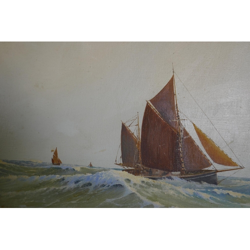 805 - E.A. Woods, pilot cutters under sail, C20th, signed, oil on canvas, 61 x 51cm