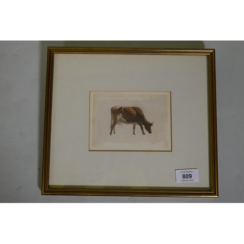 809 - Attributed to John Glover, (1767-1849), study of a grazing cow, unsigned, labelled verso with Fry Ga... 