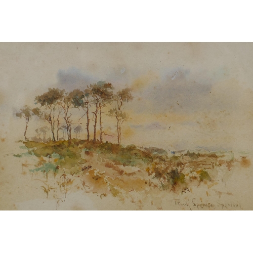 811 - Figures in a landscape at sunset, monogrammed Berenger Benger?, and a landscape study signed Frank S... 