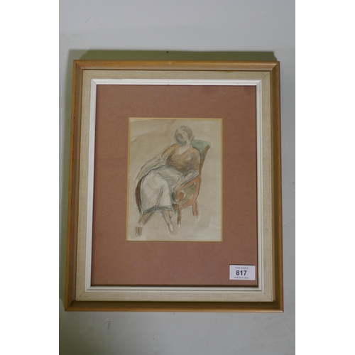 817 - Jean Marchand, woman in a chair, unsigned, inscribed verso, provenance: Crane Kalman Gallery, from t... 