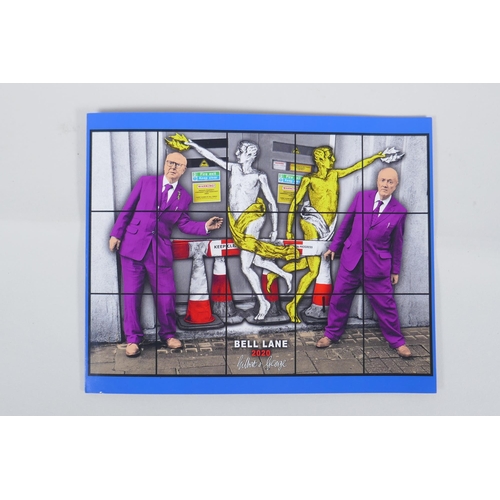 821 - Gilbert & George, a signed postcard/flyer for the 2019 Harrow School exhibition, and a larger si... 