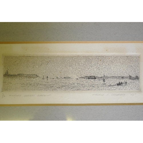 829 - Maurice R. Sheppard, Milford Haven Harbour, limited edition engraving, 3/50, signed and dated, 18 x ... 