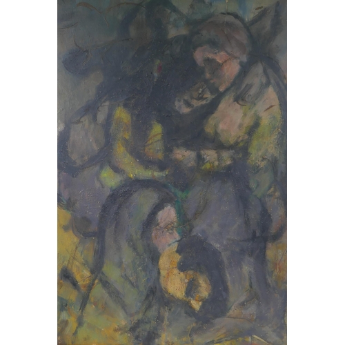 835 - Figures embracing, inscribed verso 'Kummer', Kollowitz, oil on board, 69 x 51m