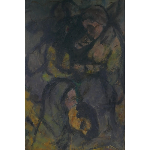 835 - Figures embracing, inscribed verso 'Kummer', Kollowitz, oil on board, 69 x 51m