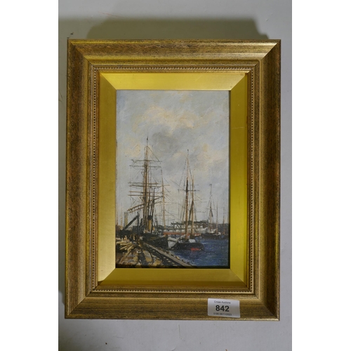 842 - F. J. Sang, Docks at Sunderland, 8th June 1902, signed, inscribed verso 'my birthday', oil on artist... 