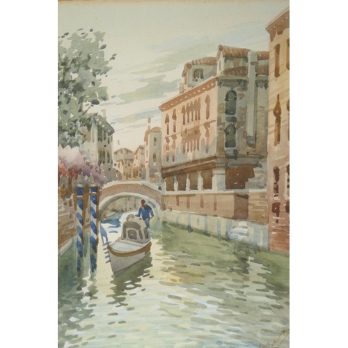 848 - Studies of Venice, four watercolours, one signed indistinctly, mid C20th, 25 x 17cm