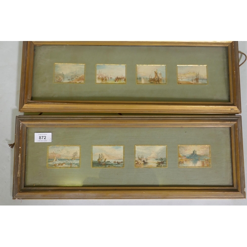 872 - A pair of C19th framed lithoprinted marine vignettes, each 7 x 5cm, and a C19th engraving after Rowl... 