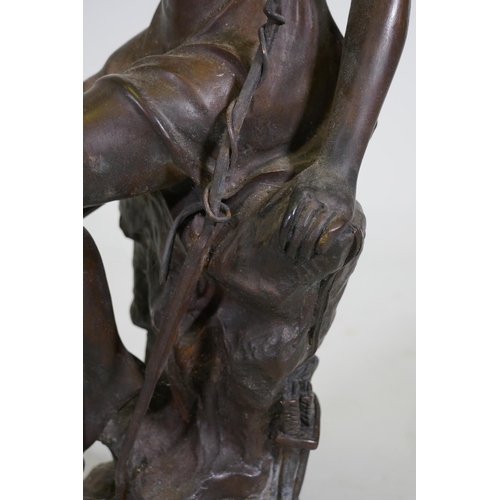 96 - A bronze figure of Diana the huntress, unsigned, unsigned, 43cm high