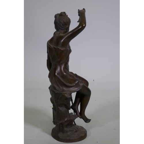 96 - A bronze figure of Diana the huntress, unsigned, unsigned, 43cm high