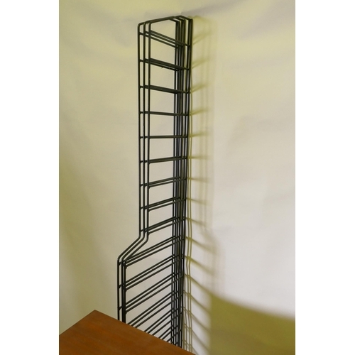 1159 - A mid century mahogany Ladderax style wall system of two cabinets and shelves, 178cm high