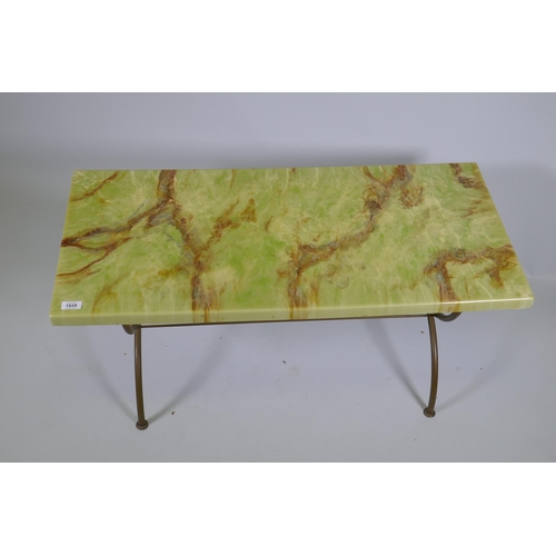 1150 - A vintage brass and simulated onyx coffee table, 98 x 44cm, 44cm high