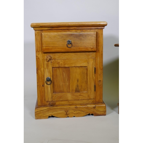 1006 - An oak veneered triple panel coffer raised on stile supports, 88 x 44 x 46cm, together with a fruitw... 