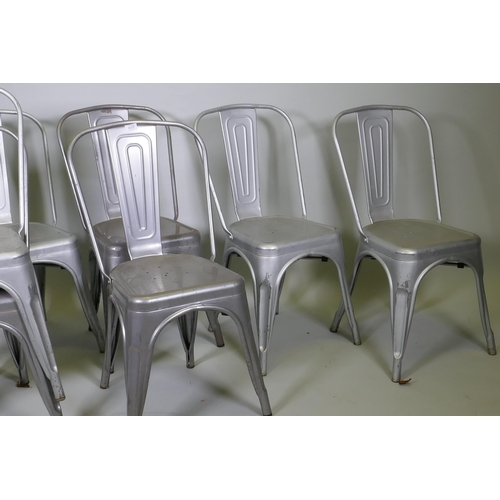 1012 - A set of eight continental Industrial painted steel stacking bistro chairs