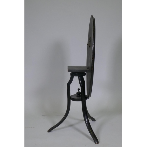 1020 - A Victorian ebonised tilt top occasional table with painted and stencilled fern decorated top, 51cm ... 