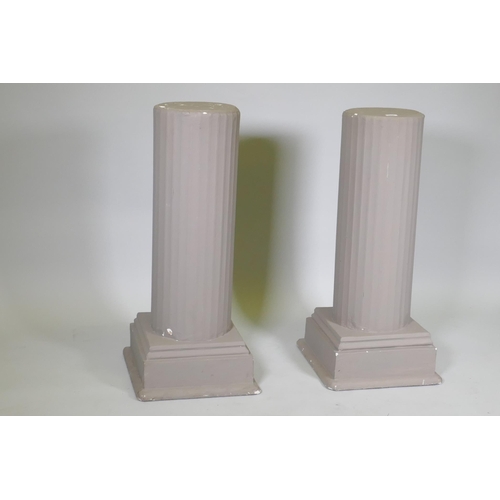 1031 - A pair of vintage papier mache and plaster fluted column plinths, 92cm high, 27cm diameter top