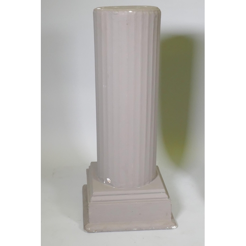 1031 - A pair of vintage papier mache and plaster fluted column plinths, 92cm high, 27cm diameter top