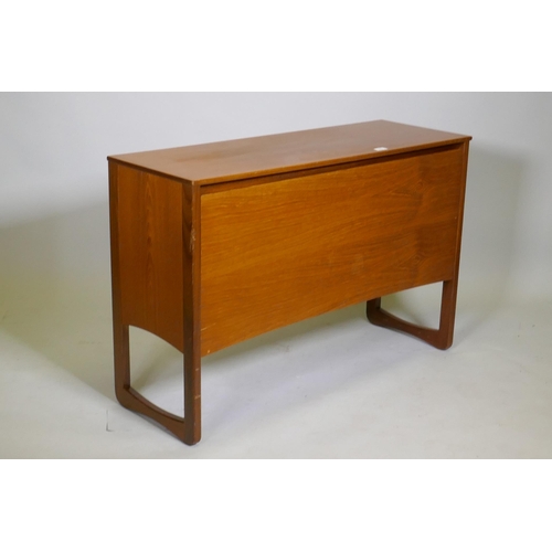 1037 - A mid century teak vinyl record cabinet with fall front and record dividers, 107 x 37cm, 72cm high