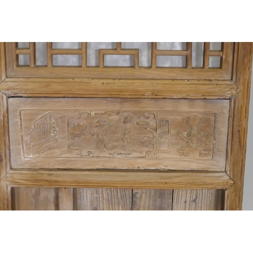 1046 - A pair of Chinese elm door panels, 50 x 140cm