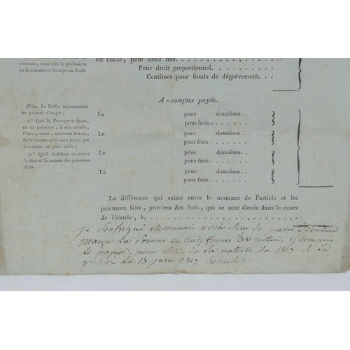 105 - An early C19th French patent/tax form, 26 x 40cm