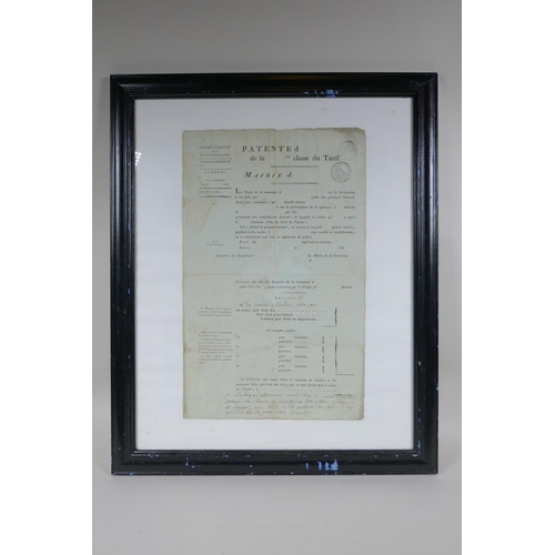 105 - An early C19th French patent/tax form, 26 x 40cm