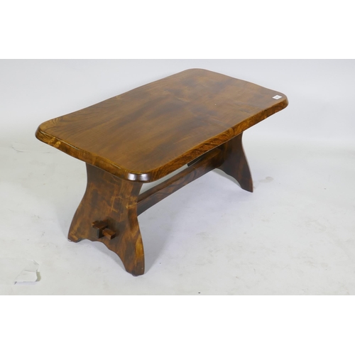 1067 - Elm refectory style coffee table with plank top, 92 x 50 x 40cm