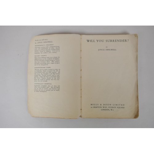 109 - Will you surrender? by Joyce Dingwell, proof copy, published by Mills & Boon Ltd, 1957, together... 