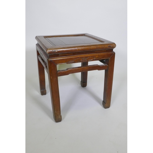 1092 - A Chinese hardwood occasional table with carved bat decoration, 45 x 45cm, 50cm high