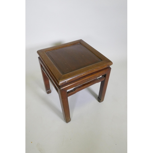 1092 - A Chinese hardwood occasional table with carved bat decoration, 45 x 45cm, 50cm high