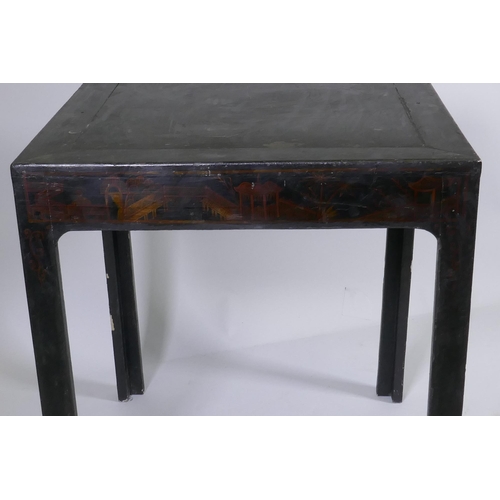 1096 - An antique Chinese hardwood two tier side table with carved and pierced frieze, 41 x 30cm, 67cm high