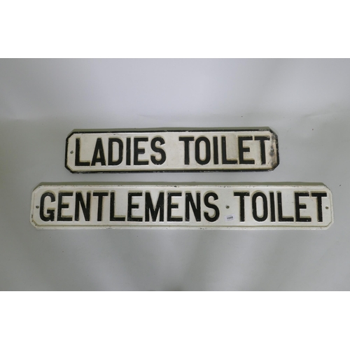 1098 - Two vintage metal signs, Ladies and Gentlemens toilets, largest 106cm