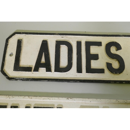 1098 - Two vintage metal signs, Ladies and Gentlemens toilets, largest 106cm