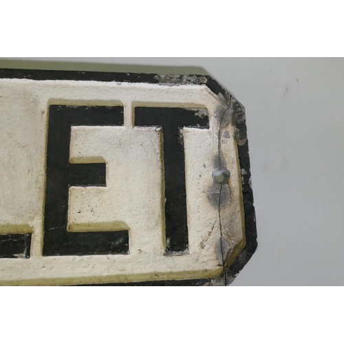 1098 - Two vintage metal signs, Ladies and Gentlemens toilets, largest 106cm