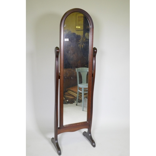 1104 - A mahogany cheval mirror, 148cm high