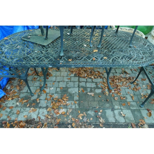 1105 - A painted aluminium extending garden table and six chairs