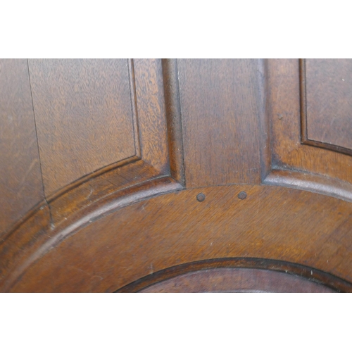 1118 - Architectural salvage, C19th oak panelling with marquetry inlaid armorial crest, 151 x 153cm