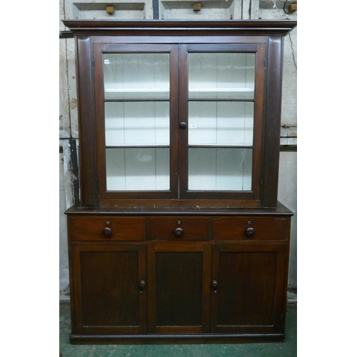 1120 - A C19th mahogany cabinet bookcase/dresser, the upper section with two glazed door, the lower with th... 