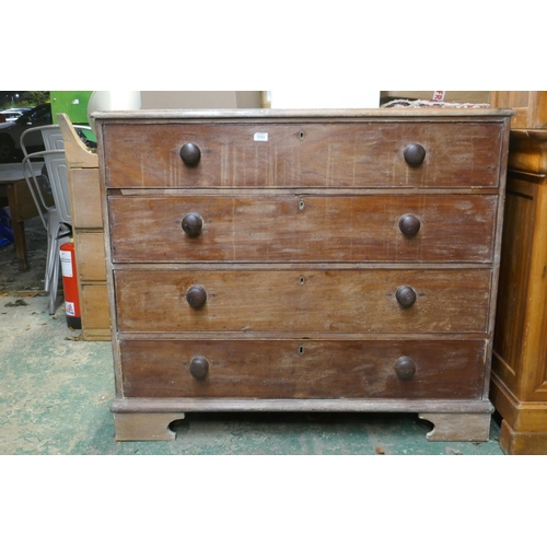 1123 - A George III mahogany chest of four long drawers, raised on bracket supports, 122 x 61 x 103cm