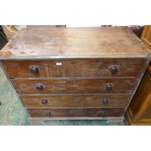 1123 - A George III mahogany chest of four long drawers, raised on bracket supports, 122 x 61 x 103cm