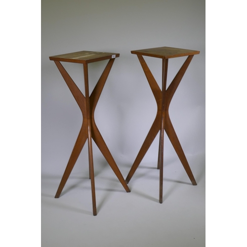 1138 - A pair of early / mid C20th oak jardiniere stands, 36 x 36cm, 115cm high