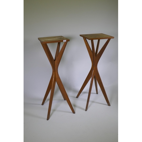 1138 - A pair of early / mid C20th oak jardiniere stands, 36 x 36cm, 115cm high