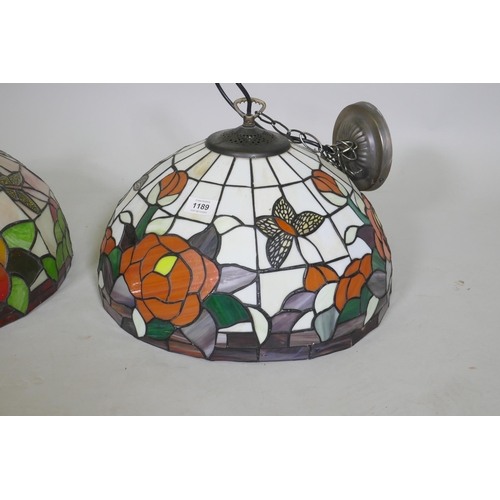 1189 - Two Tiffany style glass ceiling lamp shades, 41cm diameter