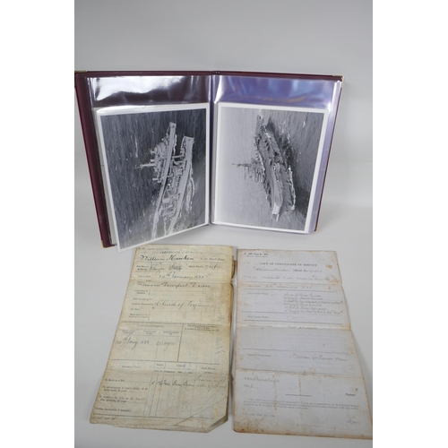 122 - Two C19th Royal Navy Service certificates and a quantity of naval and aircraft photographs