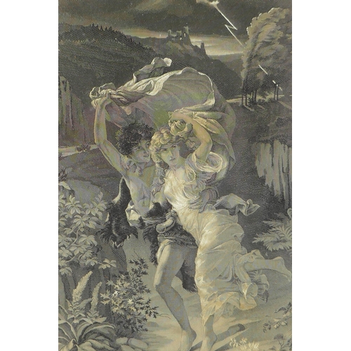 126 - After Pierre-Auguste Cot, (French, 1837-1883), an antique silk weaving of The Storm, 17 x 33cm