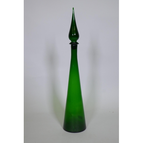 13 - An Italian green glass bottle and stopper, 70cm high